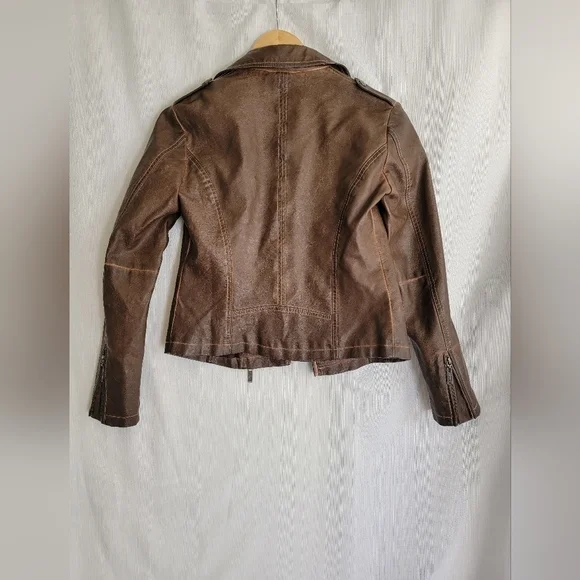 Mavi Chocolate Brown Faux Leather Moto Western Jacket - Picture 11 of 11